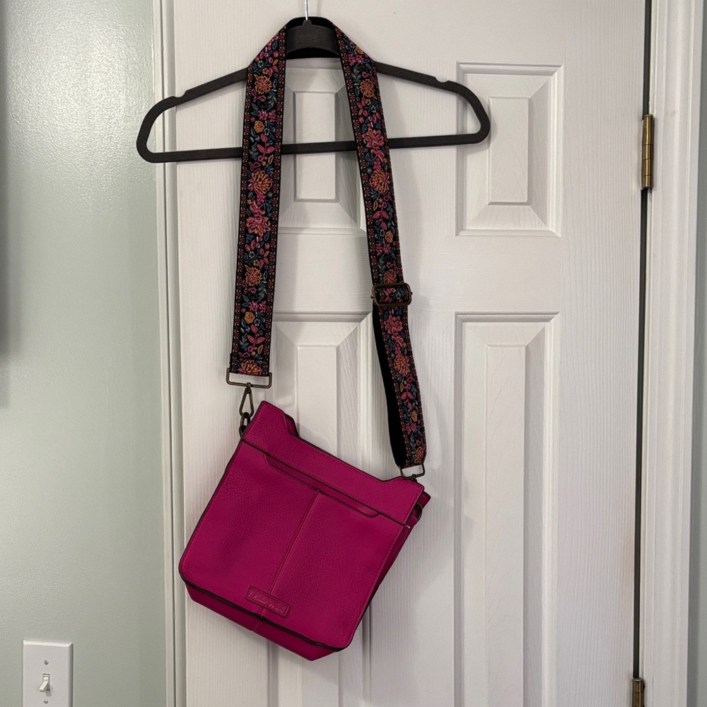 Pink Crossbody Bag with Floral Strap